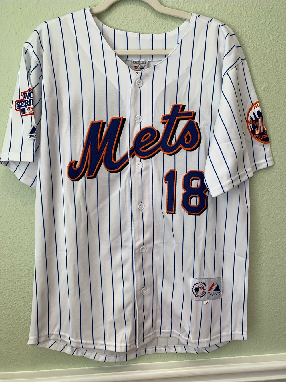 Majestic NY Mets 1986 World Series Jersey #18 Small Darryl Strawberry